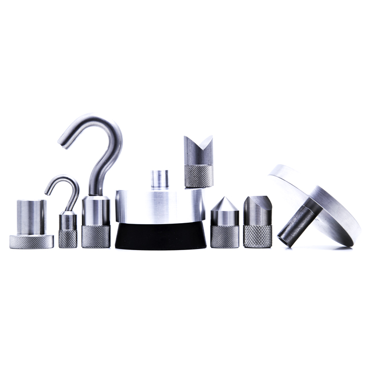 Krafteinleitungsteile für Alluris® Kraftmessgeräte für Druck- oder Zugkraft.