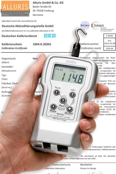 Kalibrierschein für Handkraftmessgeräte nach VDI