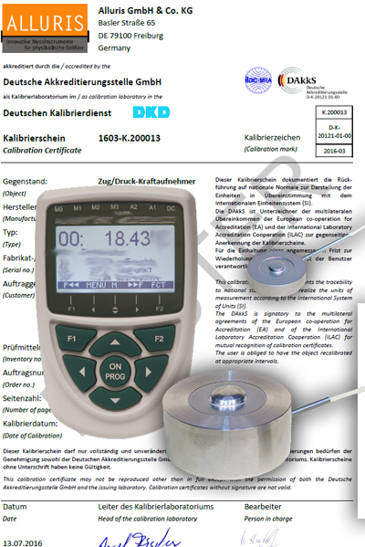 Kalibrierschein für Kraftmesseinrichtungen DAkkS