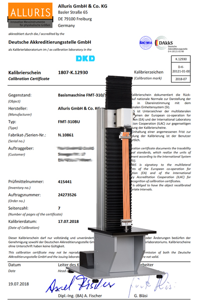 Kalibrierschein für Längenmesseinrichtungen DAkkS