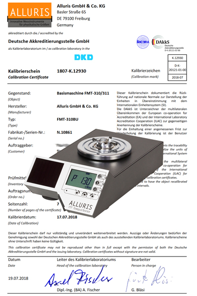Kalibrierschein für Drehmomentprüfgeräte DAkkS